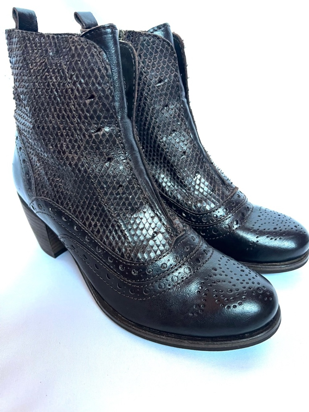 Felmini Brown Leather Ankle Boots Brown Distressed Rustic Zip Booties EU 39 US 8